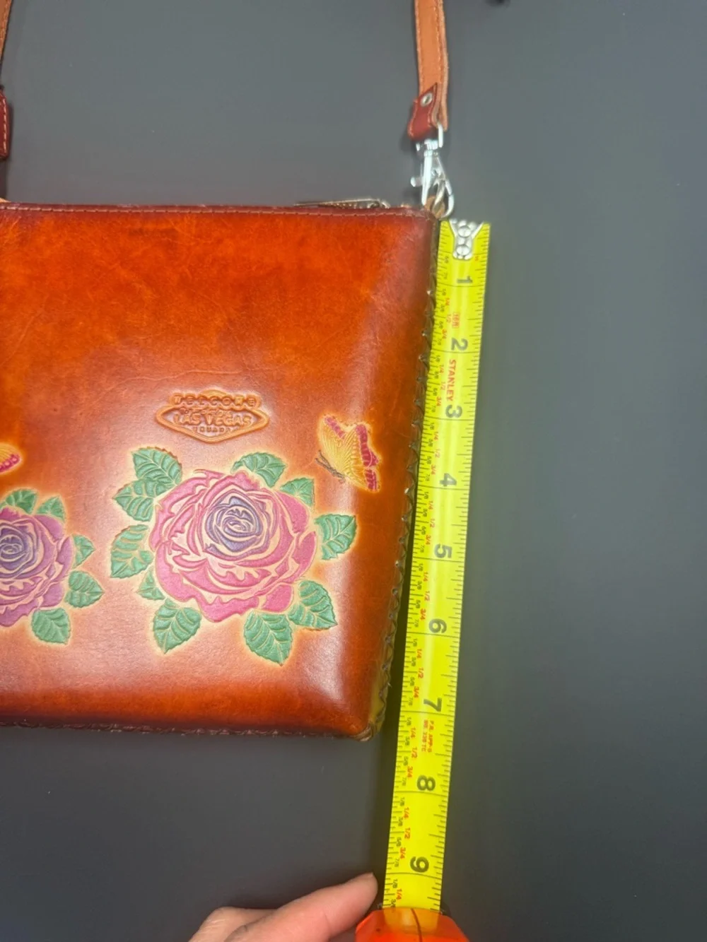 Unk Brown Leather Crossbody with Hand-Painted Floral Motif